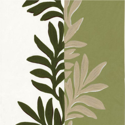 Tissu fleuri Sophora blanc / olive Casamance