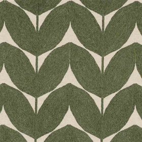 Tissu brodé Herbes Folles olive Casamance