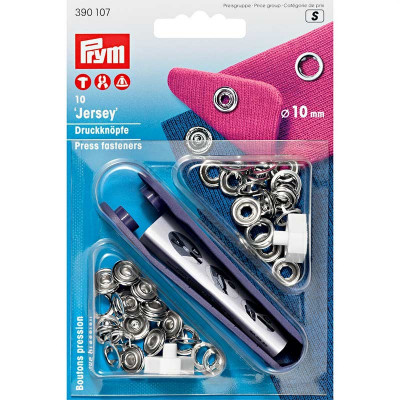 10 boutons pression "Jersey" argenté avec outil 10 mm Prym