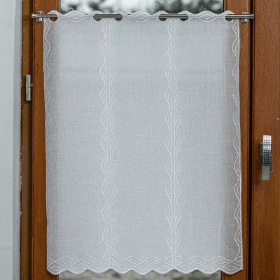 Brise bise motif brodé vague verticale blanc polyester, hauteur 60 cm