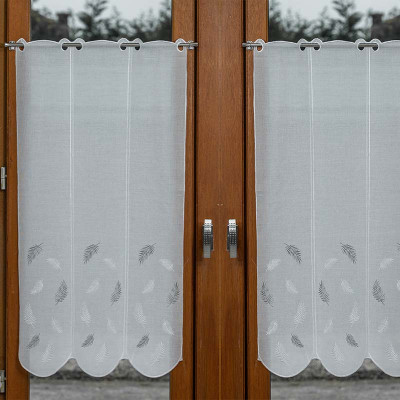 Brise bise motif brodé feuille blanc gris polyester, hauteur 90cm