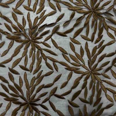 Voilage brodé fleuri noir/bronze, plombé laize 290 cm