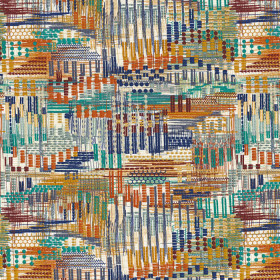 Tissu brodé Point de vue turquoise/orange brulée Casamance