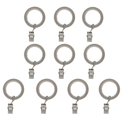 10 anneaux pince rideaux nickel givré pour barre Ø19 / Ø20mm