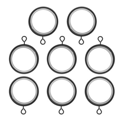 8 anneaux rideaux avec bague silencieuse/crochet Noir Mat Ø46 mm